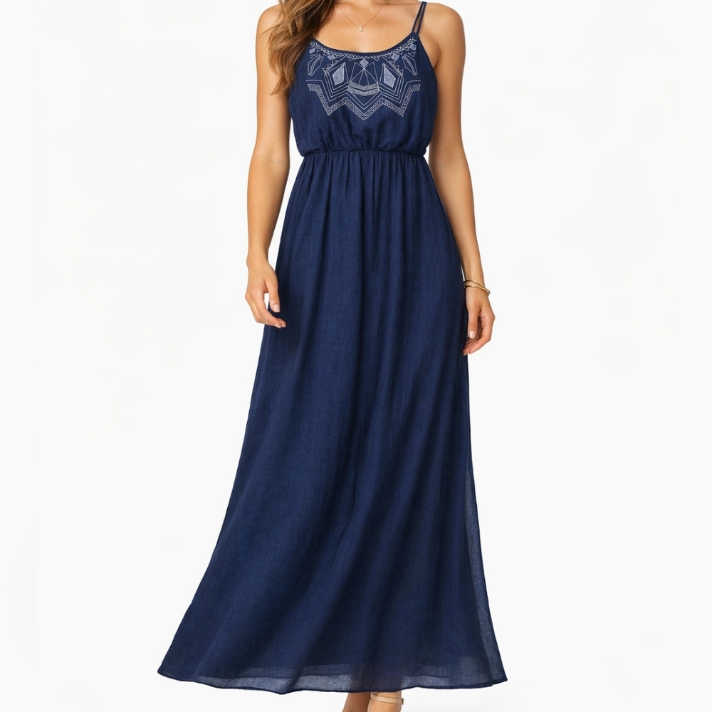 A.BYER Navy Blue Embroidered Maxi Dress